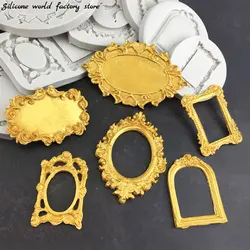 Silicone World DIY Flower Frames Edge Silicone Molds Handmade Chocolate Flip Sugar Cake Mold Fondant Tools Photo Frames Mould