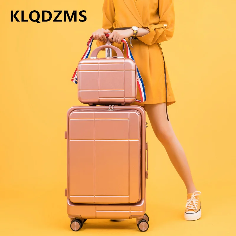 KLQDZMS 20"24 Inch Luggage Travel Set Front Opening PC Laptop Boarding Case Trolley Case Universal Wheel Rolling Suitcase