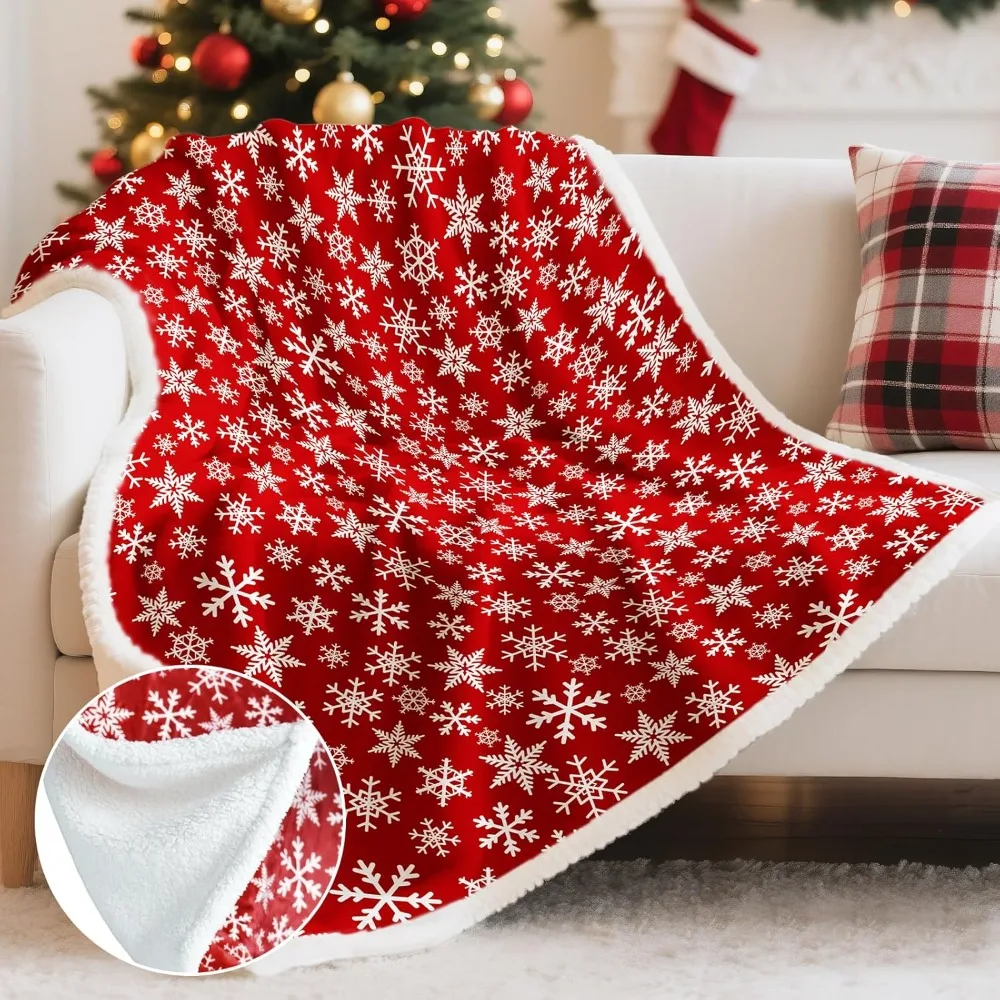 

Red Snowflake Sherpa Fleece Blanket, 50x60 Inches, Perfect for Christmas, Ideal for Couch, Bed, Kids, Teens, Adults, Women, and
