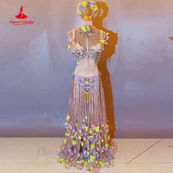 Belly Dance Costume Suit for Women Customsized Senior Embroidery Bra+flower Long Skirt 2pcs Oriental Belly Dancing Wear Outfit