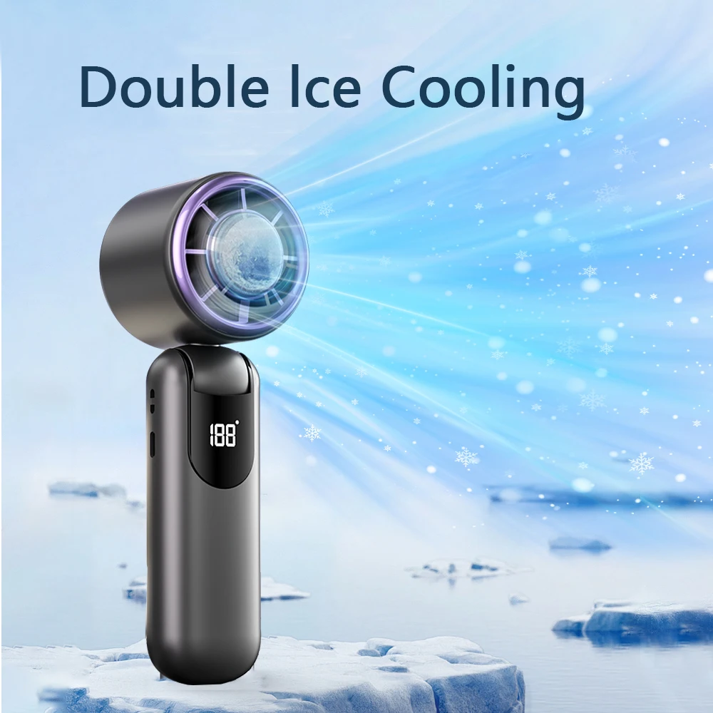 Portable Handheld Fan Low Noise 100-Speed Folding Fan Adjustable Wireless Rechargeable Fan Digital Display Fan for Office Travel