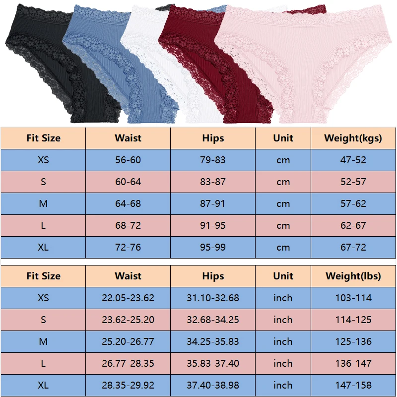 FINETOO 3Pcs Floral Lace Briefs Solid Striped Underwear Women Panties Sexy Comfortable Ladies Low-Waist Lingerie Intimates XS-XL