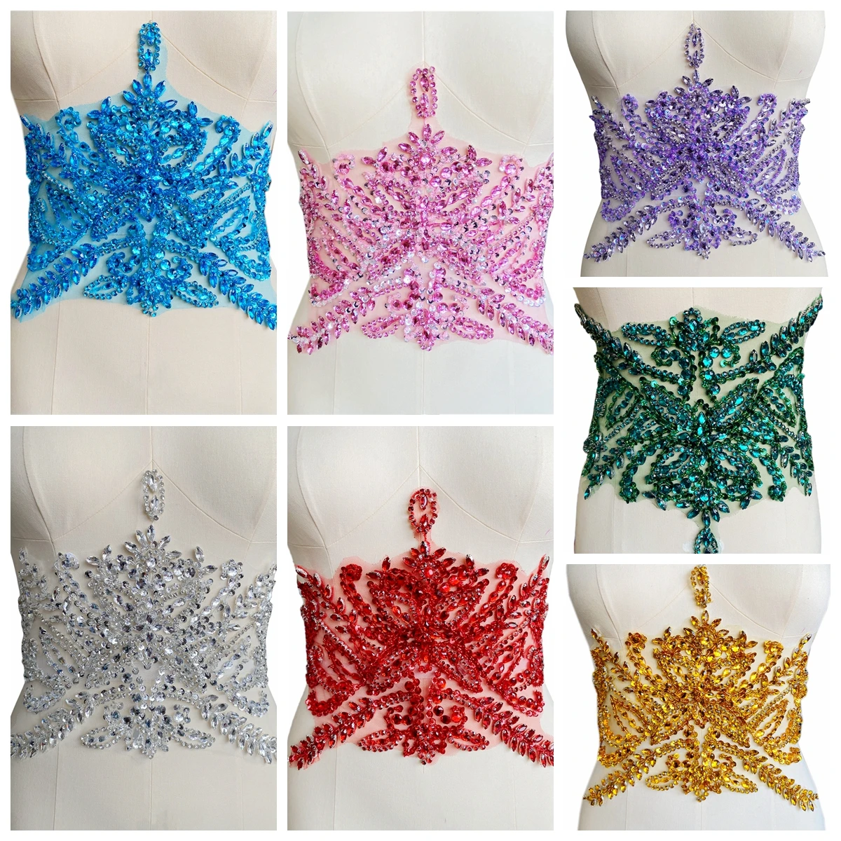 14 Color Luxury Handmade Sequin Waist Material Apparel Decoration Beaded Crystal Crown Belt Fabric Tulle Dress Accessories