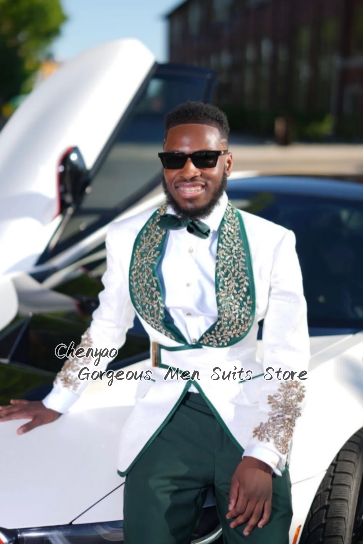 Sparkly Rhinestone Crystals Ornament Men Suits Designer Customized Groom Tuxedos Party Male Blazers 2 Piece Sets ropa hombre