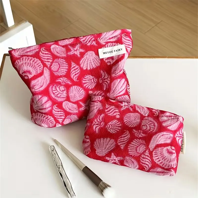 Vintage Small Box Patterned Women's Makeup Bag, Lipstick Organizer Cushion Compact Bag, Multi-Size Inner Pockets, Portable Storage Bag, Travel Toiletry Bag, Handbag, Multifunctional Skincare Organizer