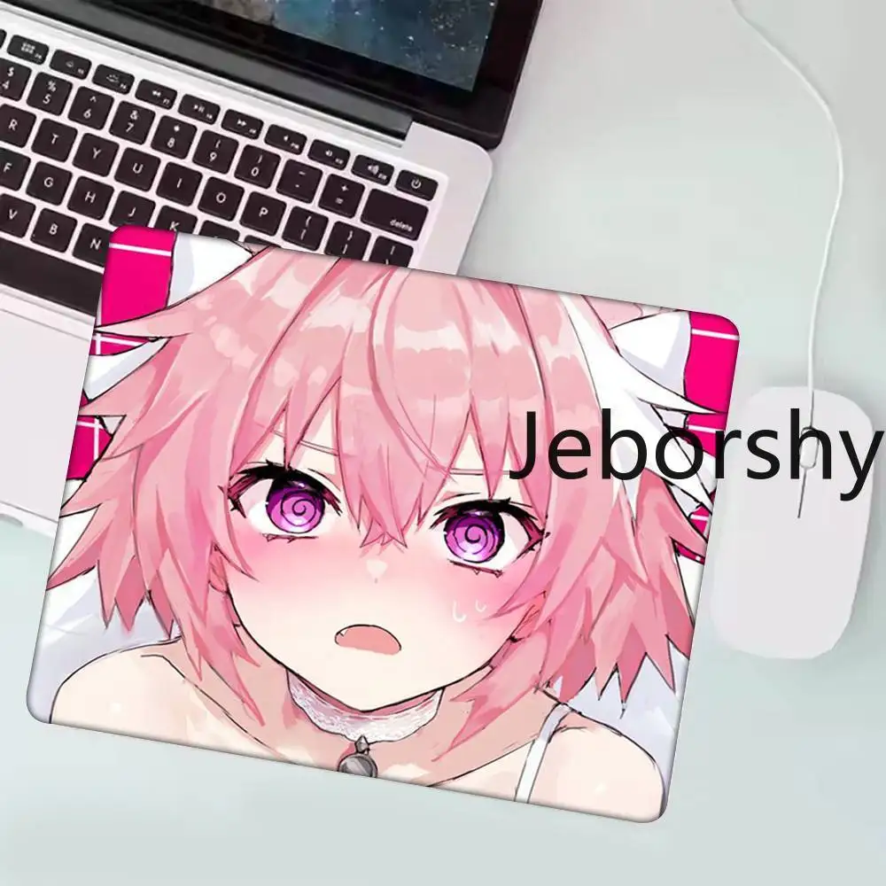 Cute Pink Hair Anime Character Mouse Pad, Blushing Face with Purple Eyes, Non-Slip Gaming Pad, Great Gift
