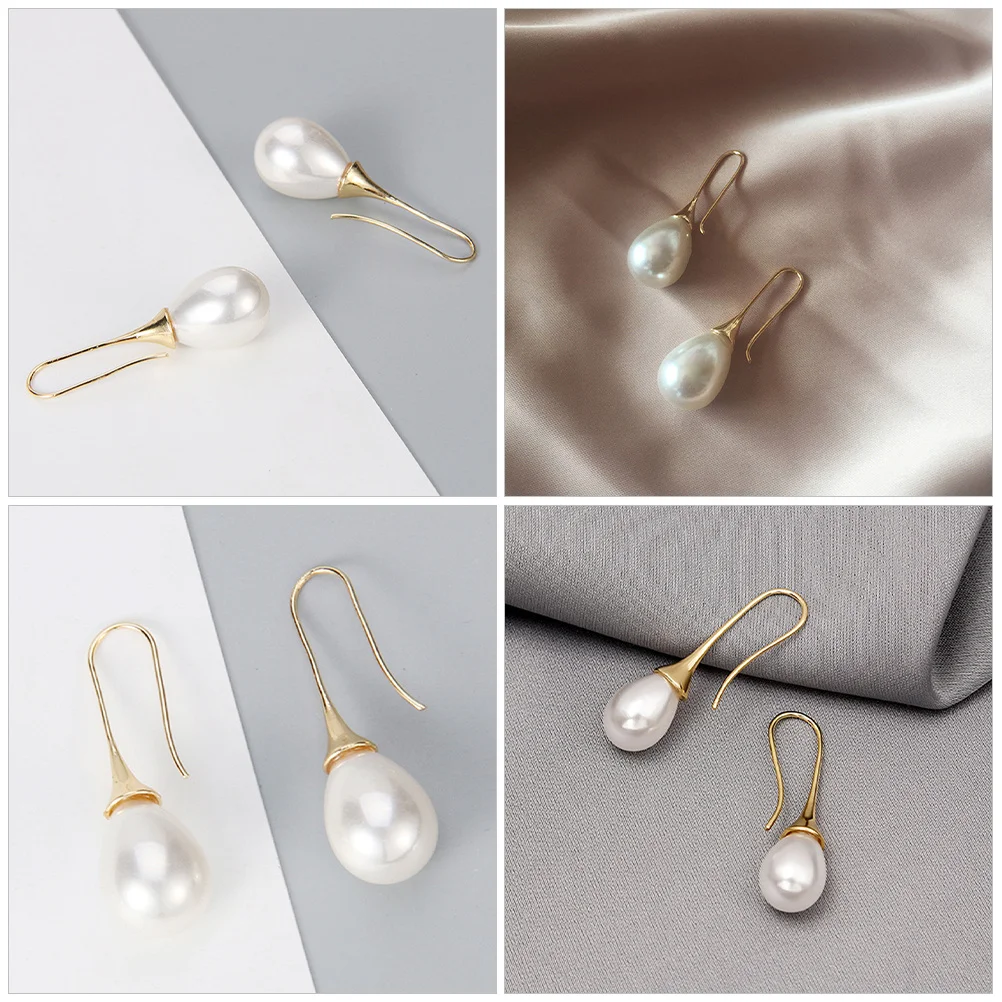 

1Pair Pearl Drop Earrings Vintage Fashion Elegant Teardrop Design Long Lasting Shine Dangle Earrings for Women