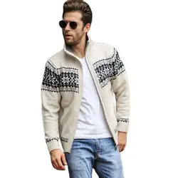 Cardigã de gola alta de malha de Natal masculino, camisola Jacquard, zíper completo, camisola de lã quente, casaco de inverno, 5XL