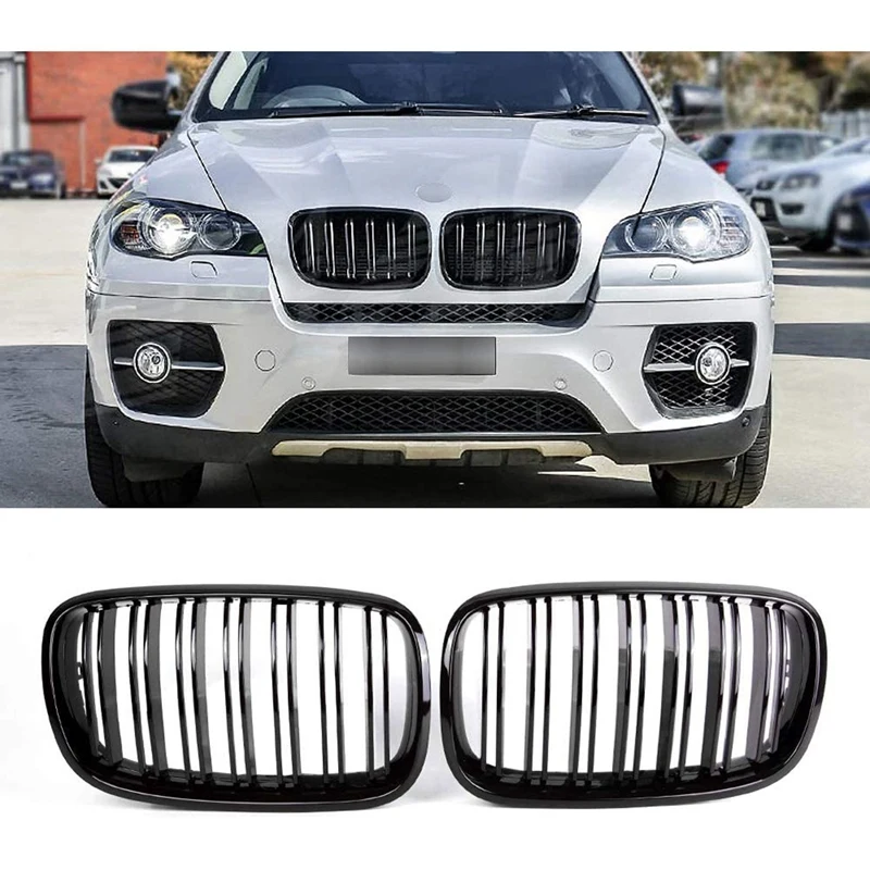 

For X5 X6 Grill Front Kidney Double Line Grille For BMW X5 E70 X6 E71 2007-2013 (ABS Gloss Black Grill 2Pcs Set)