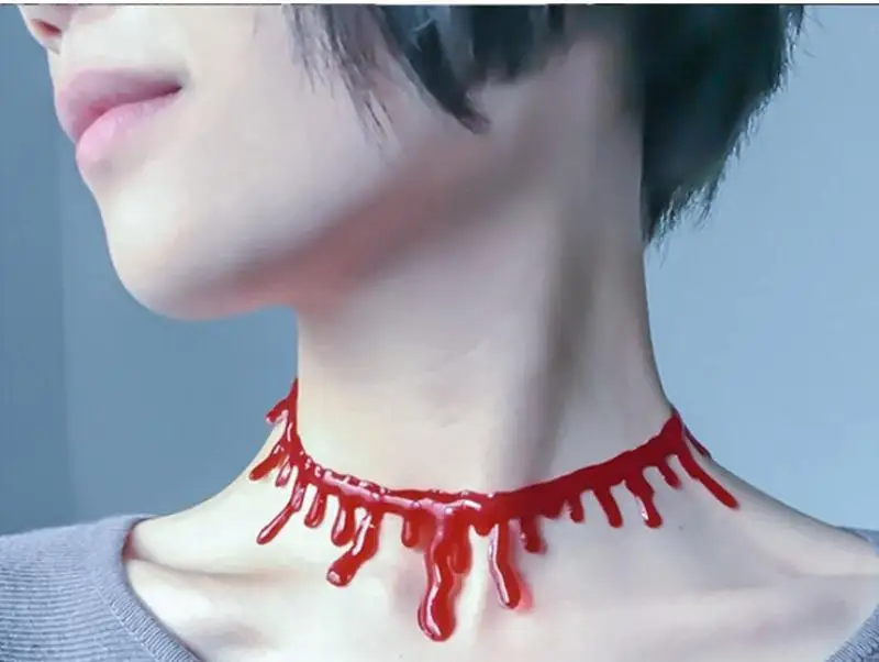 Simulated Bleeding Necklace Demon Devil Nurse Cosplay Blood Neck Halloween Horror Decorations Bloody Cutting Fake Blood Mark