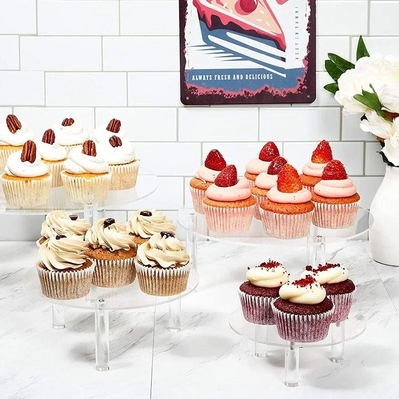 4-Piece Transparent Acrylic Cake Stand round 4-Layer Dessert Display Wedding Cake Stand Doll Figure Model Showcase Holder