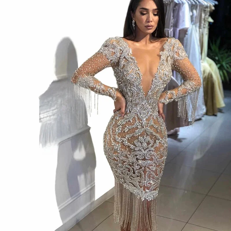 Ele Long Sve Deep V Ne-jurk met verfraaide zoom voor dames, middentaille, ritssluiting, bruiloft Dr 2023, lentecoll...