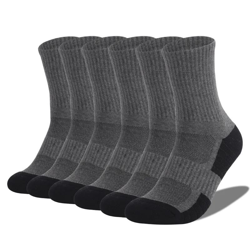

6 Pairs of Mid-leg Sports Socks Men's Thick Warm Towel Bottom Hiking Socks Wicking Sweat Deodorant Sports Socks Sizes 35-50