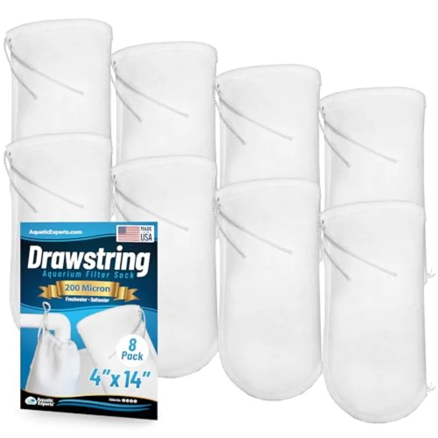

200 Micron Filter Socks Ring-Free Design for Sumps, Saltwater and Freshwater Aquariums, Custom Made in USA 4" x 14