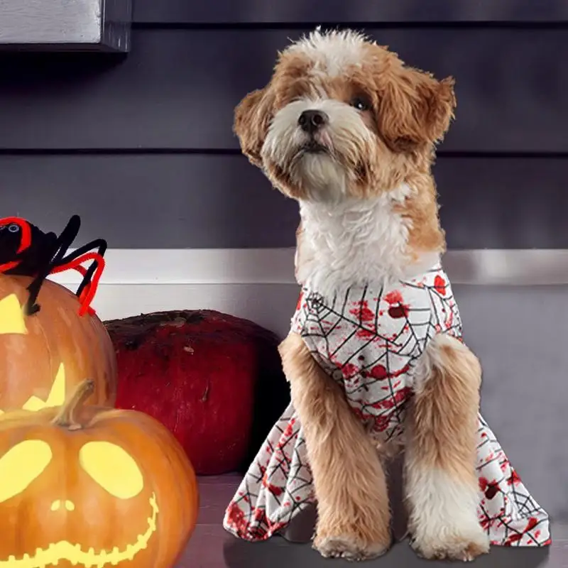 Dog Halloween Spider Dress Bloody Halloween Puppy Dress Dog Halloween Costume Spooky Doggie Holiday Skirts For Halloween Party