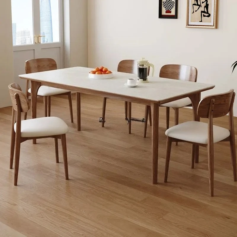 Upgrade retro style solid wood rice travertine rock slab dining table small apartment household