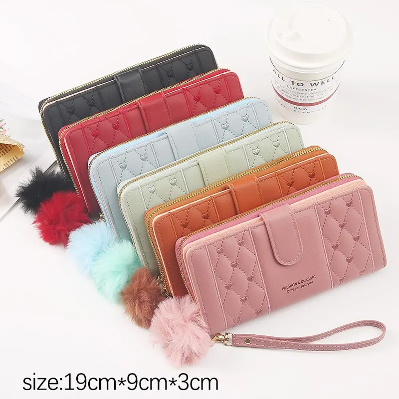 Women Long Wallet PU Leather Card Holder Large Capacity Hasp Zipper Coin Purse Multi Card Organizer Cell Phone Wristlet Handbag