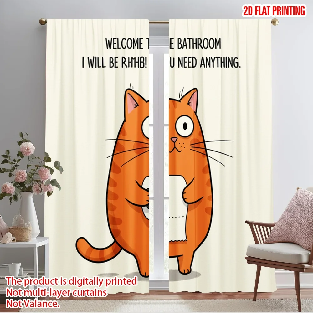 

2pcs 2D flat printing Drapes Welcome Bathroom Cat Toilet Paper Polyester Without Electricity Party Decorations for Room bedroom