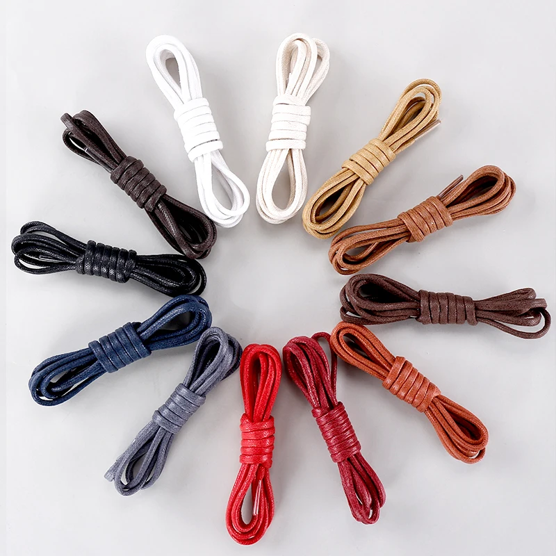 60-180CM 12Colors Waterproof Round Waxing Leather Shoelaces Classic Simple Soft All Match Boot Strings Laces