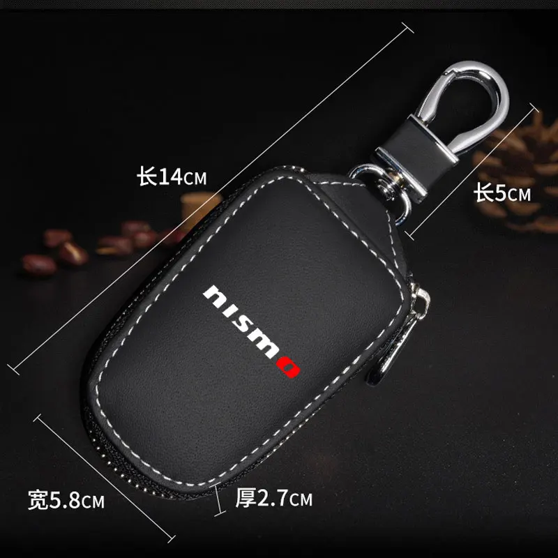 Car Key Protector Bag Leather Key Holder Auto Key Pocket Case Fashing Keyring Wallet Zipper Bag For Nissan nismo Car Accessories