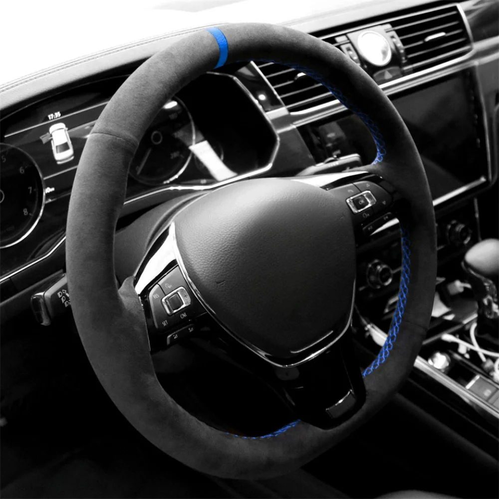 DIY Car Steering Wheel Cover Black Hand-stitched Suede For Volkswagen Golf7 MK7 Polo Arteron Caddy Pass Car Interior Accessories