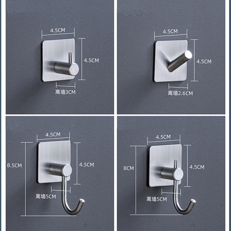 304 Stainless Steel Adhesive Wall Organizer Hook Cloth Hanger Hook Bathroom Robe Towel Shaver Holder Hand Sanitizer Shampoo Rack