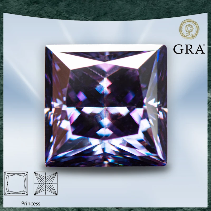 

Moissanite Stone Imperial Purple Color Princess Cut VVS1 with GRA Certificate for Gemstone Charms Top Jewelry Making Materials