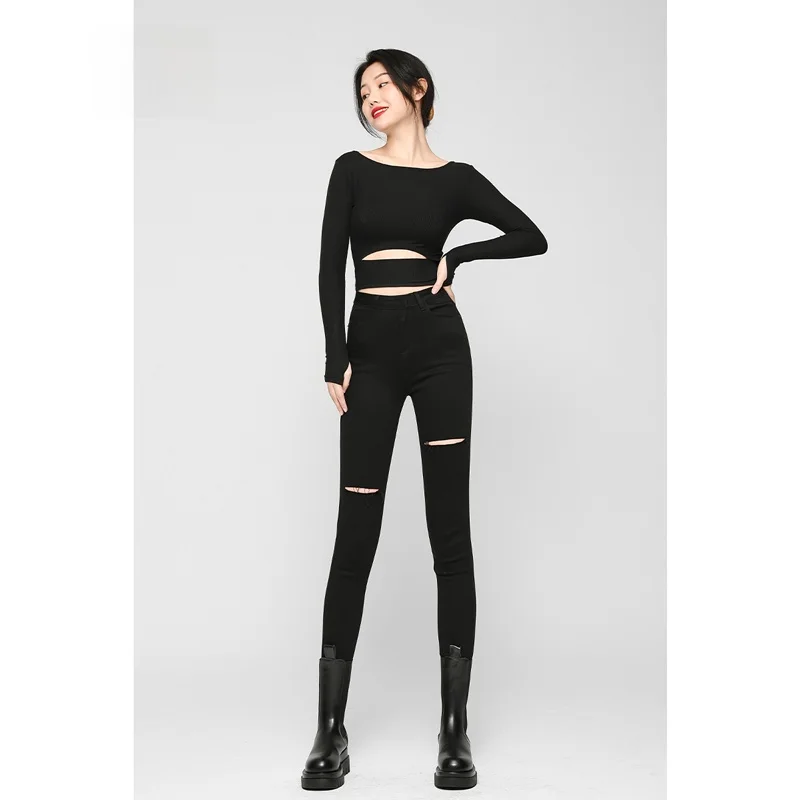 

High Waist Slim Fit Denim Jeans Wang You an No Try No Error Micro Sle Zipper Closure Color Casual High Waist Jeans