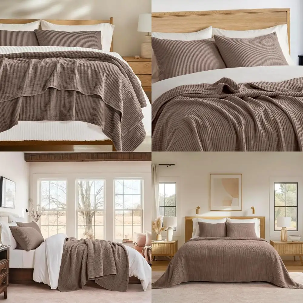 طقم أغطية قطنية بحجم كينج: طقم لحاف مفرش سرير مضلع ناعم وخفيف الوزن مكون من 3 قطع لراحة مريحة كبيرة الحجم #1