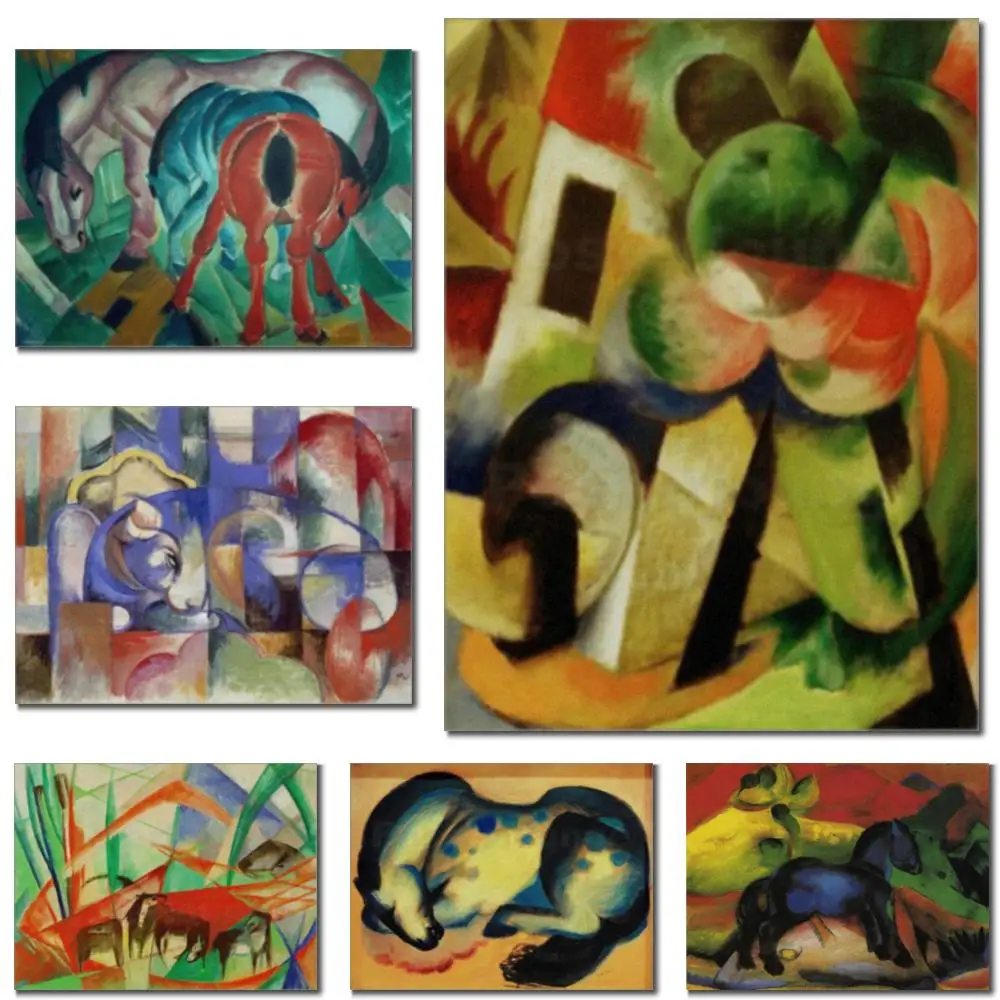 

Красочная абстрактная картина на холсте Франц Марк Мандриль Синие лошади Искусство Уникальные произведения искусства ручной работы Столовая Декор ванной комнаты