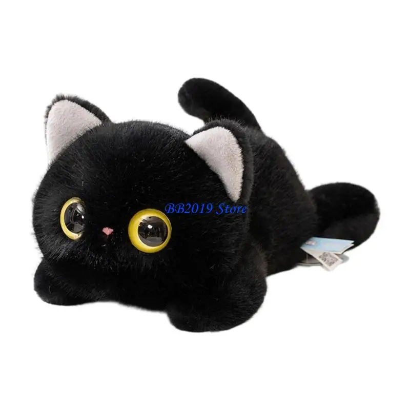 Q0KB Furry Lying Postures Cats Plush Doll with PP Cotton Filled Comforting Cuddle Doll