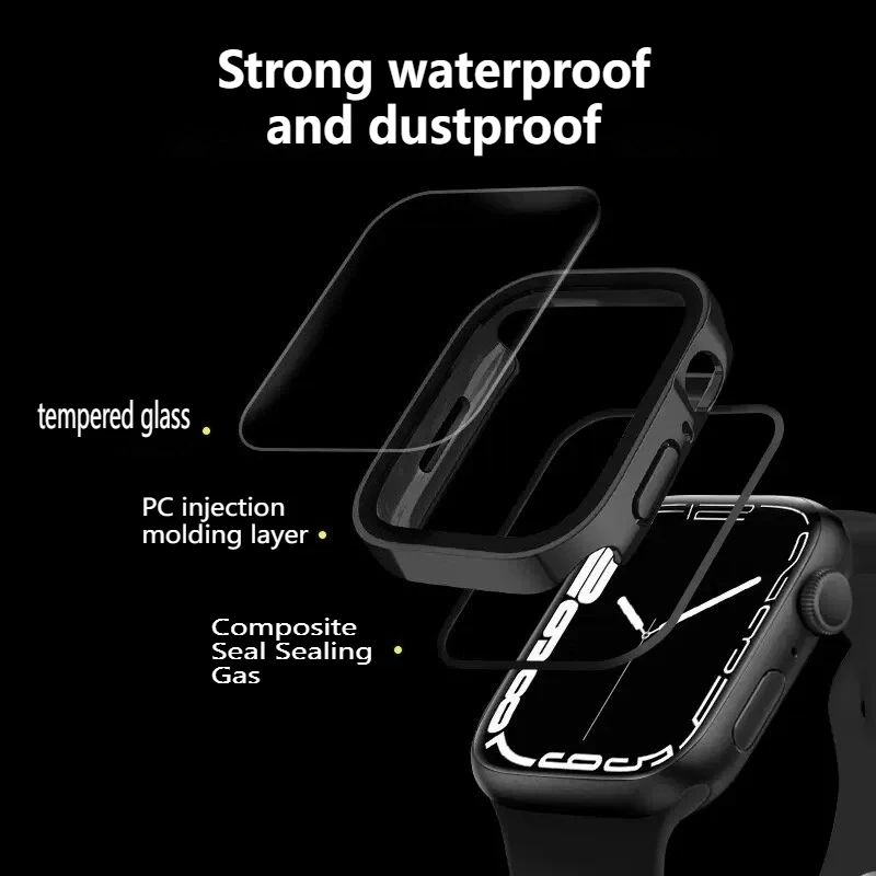 لساعة أبل S10/S11 حافظة غير لامعة بحافة مستقيمة مطلية بالكهرباء مقاومة للماء الكل في واحد مع سلسلة حماية شاشة مدمجة