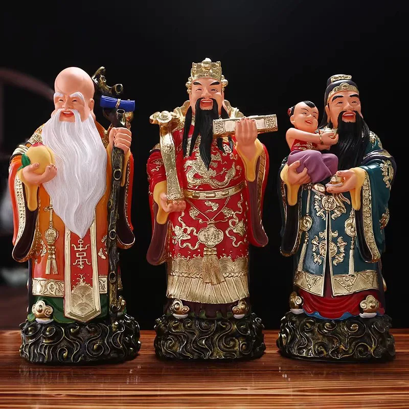 Classic Fu Lu Shou Chinese Deity Trio - Traditional Brass/Resin Sculpture Set for Family Altar, Essential for Chinese Home & Aus