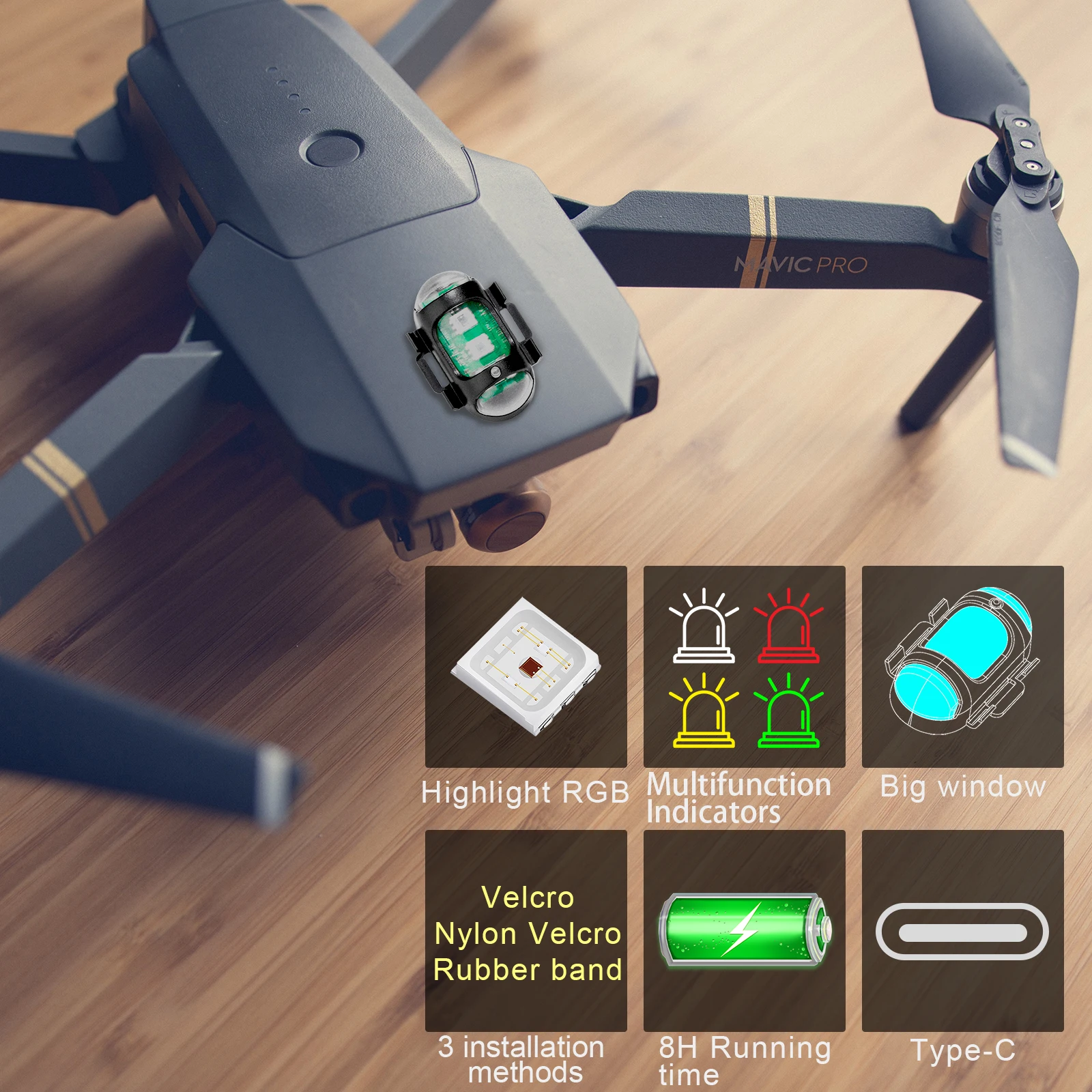 SETTO LED Anti-Collision ไฟเตือนไฟสัญญาณ Mini Light Light Drone พร้อม Strobe Light 4สี RGB เลี้ยวสัญญาณรถจักรยานยนต์