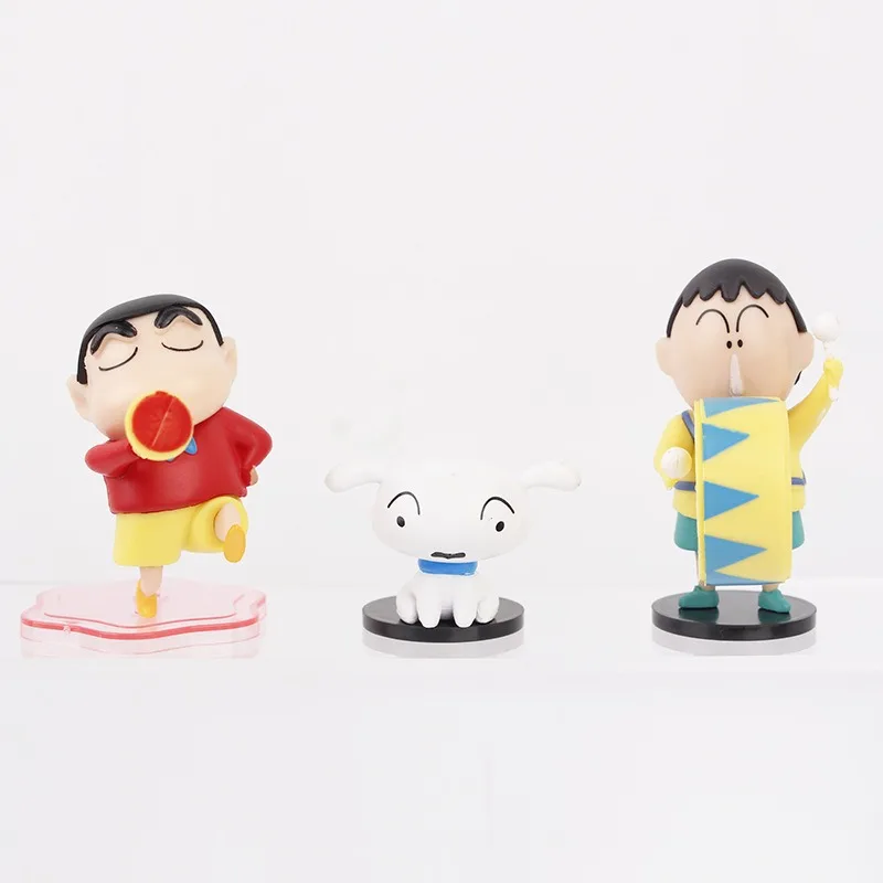 Music Crayon Shin-chan 5PCS Nohara Shinnosuke PVC Statue Action Figurine Desk Collectible Anime Model Toys Figures Gift