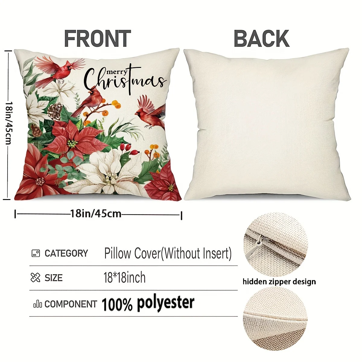 4pcs, Christmas Throw Pillow Covers, Xmas Cardinal Dahlia Print Cushion Covers, 18x18in, Winter Holiday Farmhouse Home