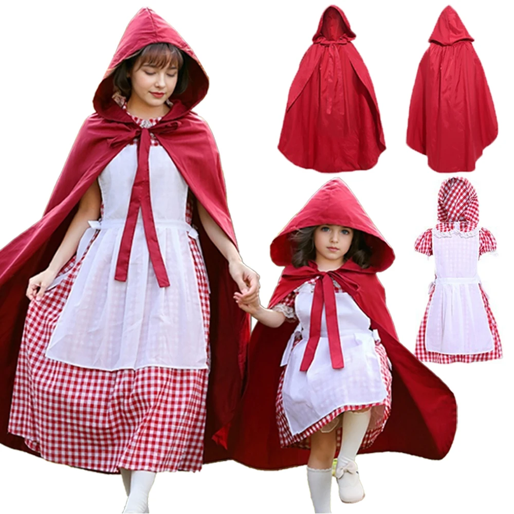 

Halloween Little Red Cap Costume Cloak Dress Apron Suit Red Cloak Maid Lolita Dresses Hooded Cosplay Kids Fairytale Girl Clothes