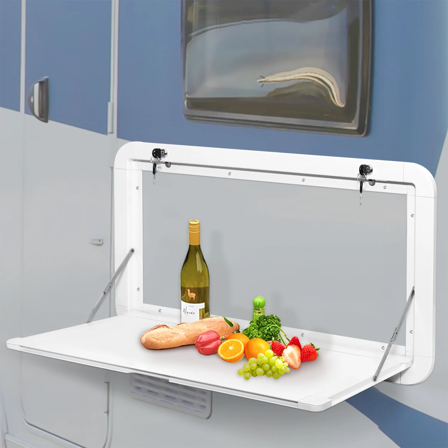 Klappbarer RV-Wandtisch 600x420mm Aluminium Abschließbarer Picknicktisch für Wohnmobil RV Platzsparendes Design