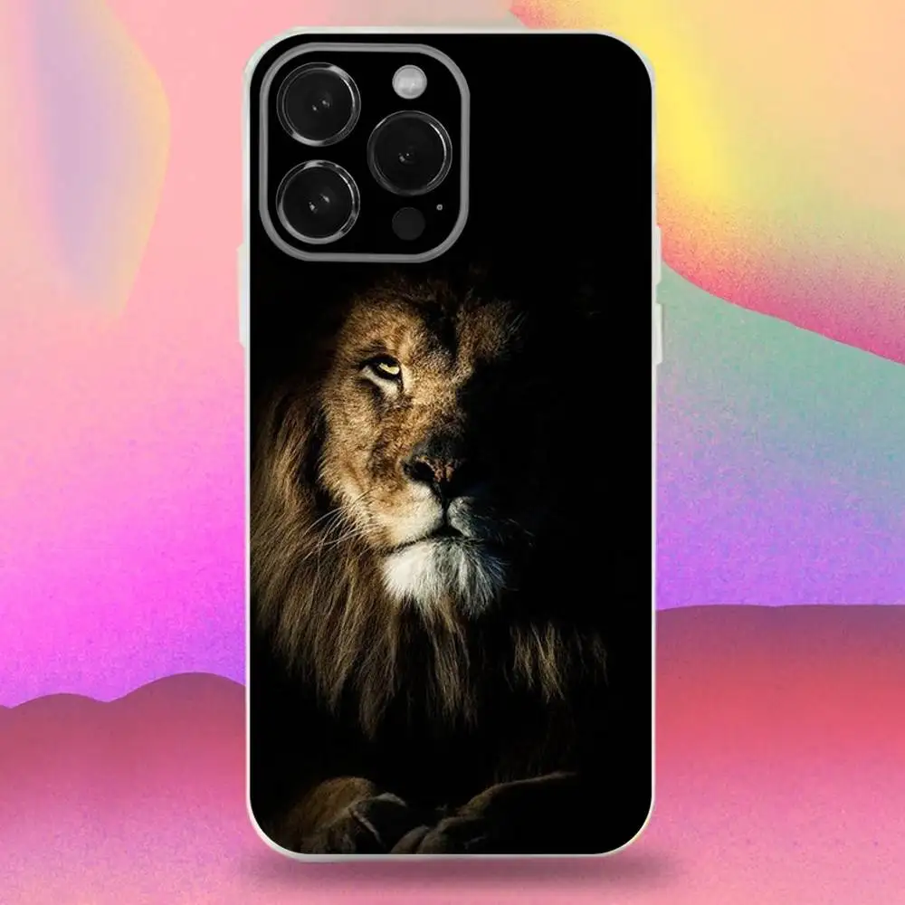 Capa de telefone Lion Alpha para iPhone 16,15,14,13,12,11 Pro,Max,Plus,X,XS,XR,SE,Mini Silicone transparente macio