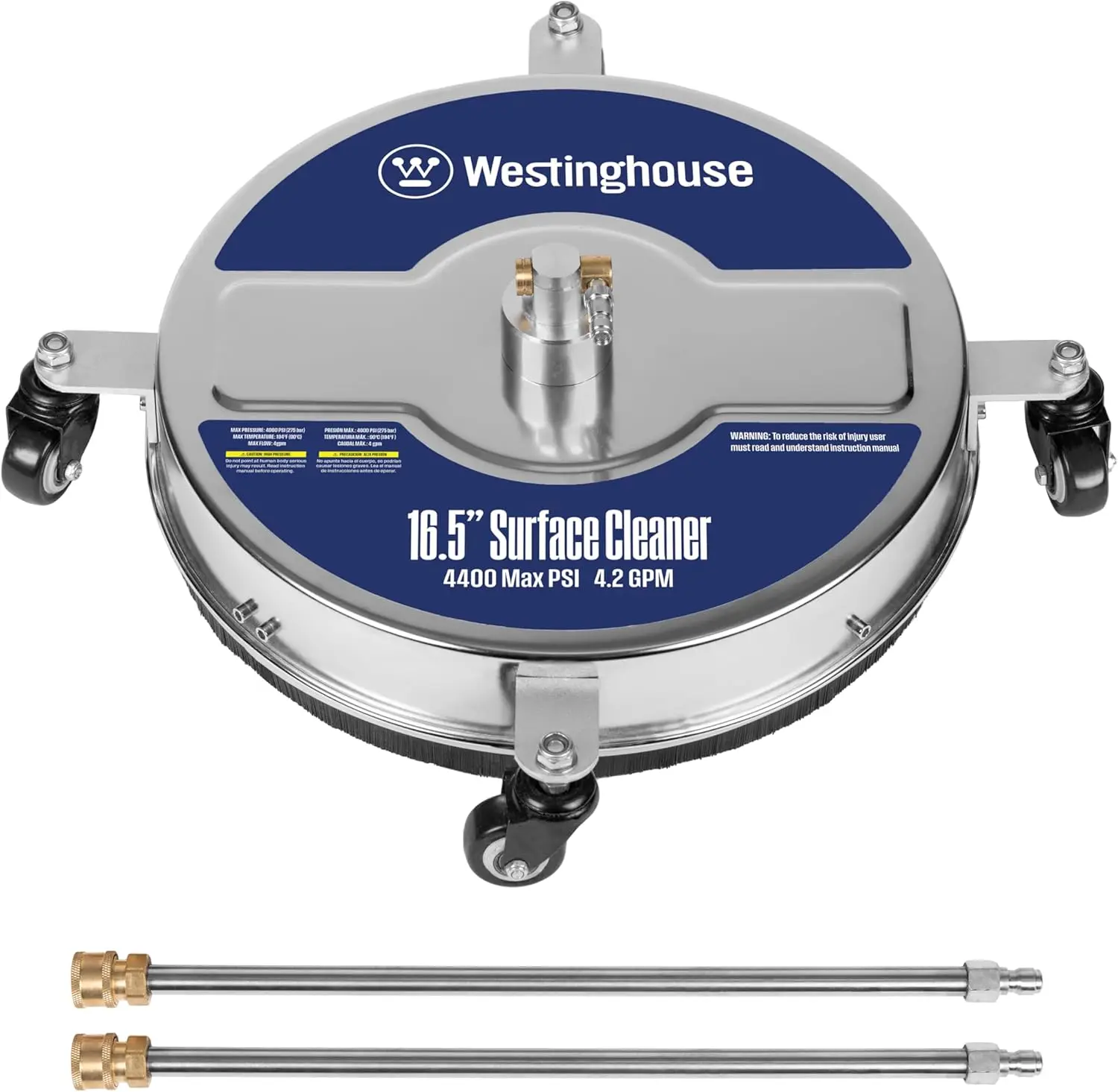 

16.5" Pressure Washer Surface Cleaner - Stainless Steel, 4400 PSI, 1/4" Connector for Gas/Electric Washers