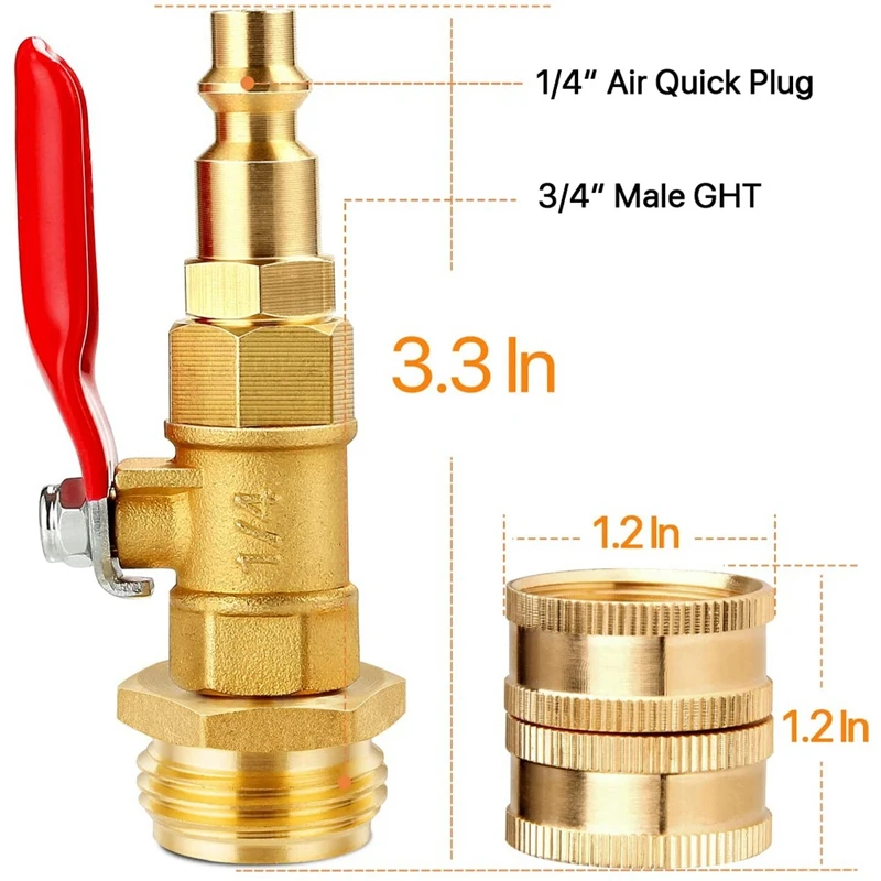 Dual Purpose Winterize Blowout Adapter With Quick Plug & 3/4Inch GHT Thread, Brass Made Winterizing Quick Fitting