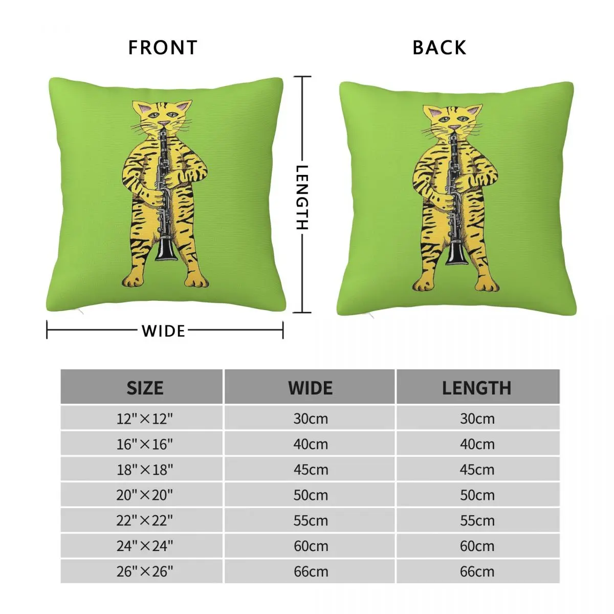 Cat Playing The Clarinet Square Pillowcase Polyester Linen Velvet Creative Decorative Throw Pillow Case Sofa Seater Cushion Case