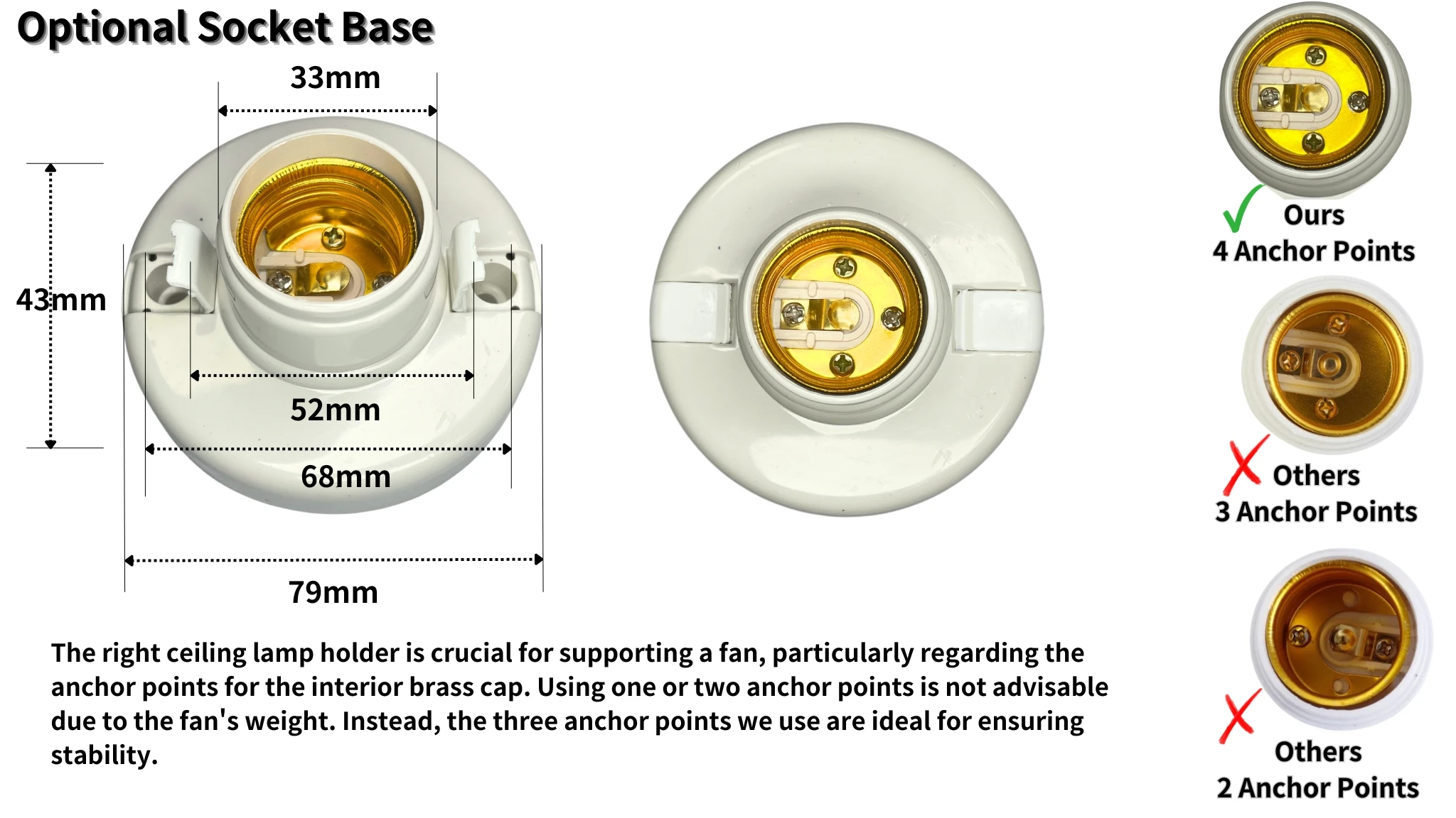 Socket Fan Light, 20.5in Small Ceiling Fan with LED, E26/27 Cordless Light Screw Fan for Kitchen Bedroom, Small Room