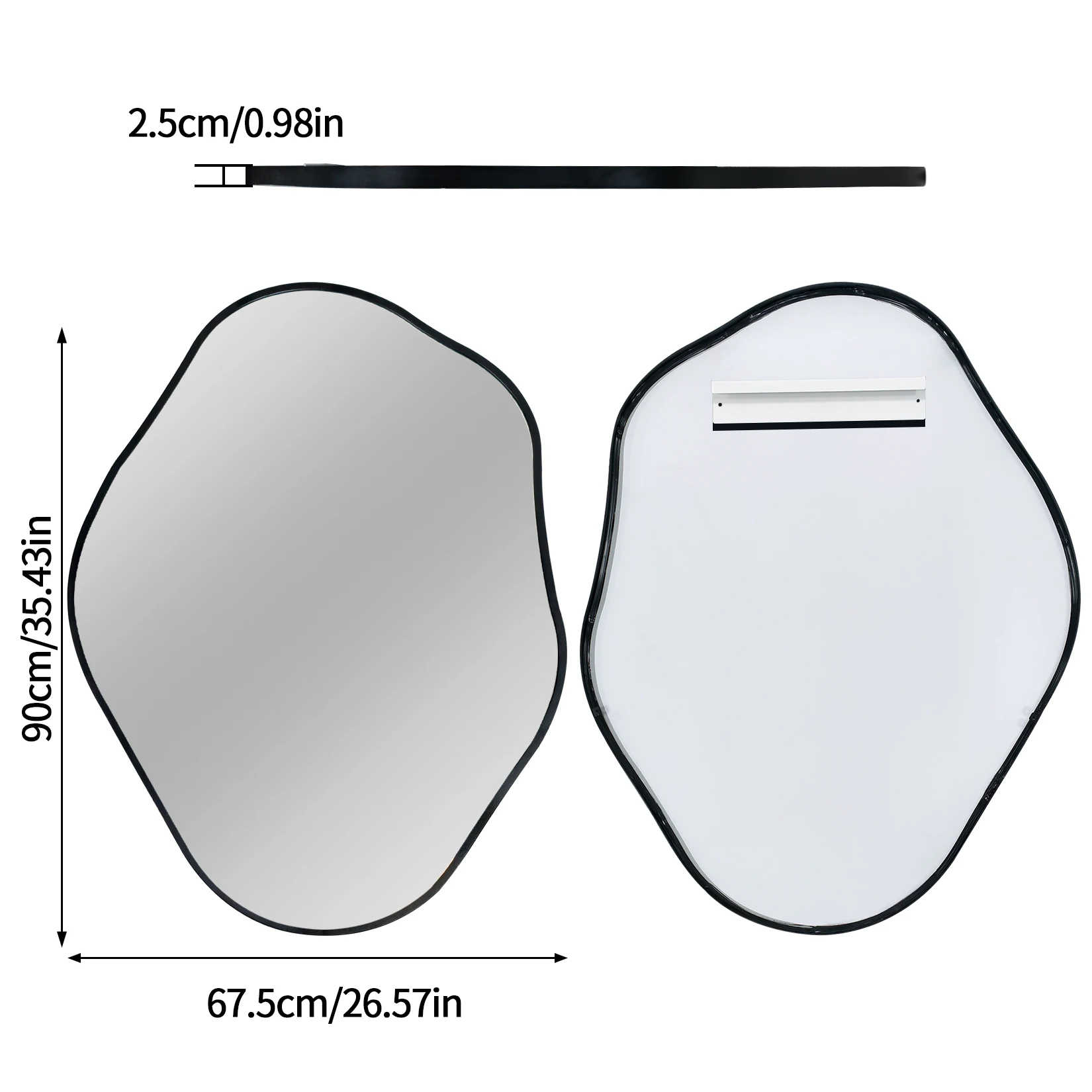 Asymmetrical Black Wall Mirror, Large Irregular Modern Wall Mounted Mirror with Aluminum Alloy Frame, Unique Freeform Decorative Art Mirror for Living Room, Bedroom, Entryway & Hallway