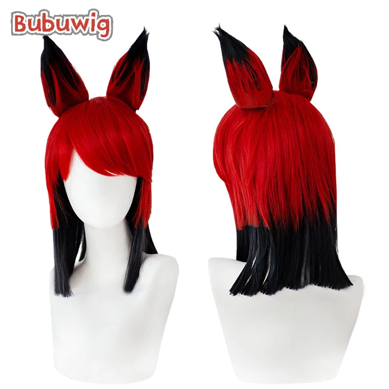 

Bubuwig Synthetic Hair Alastor Cosplay Wigs Alastor 35cm Short Straight Red Mixed Black Cos Wig With Ears Heat Resistant