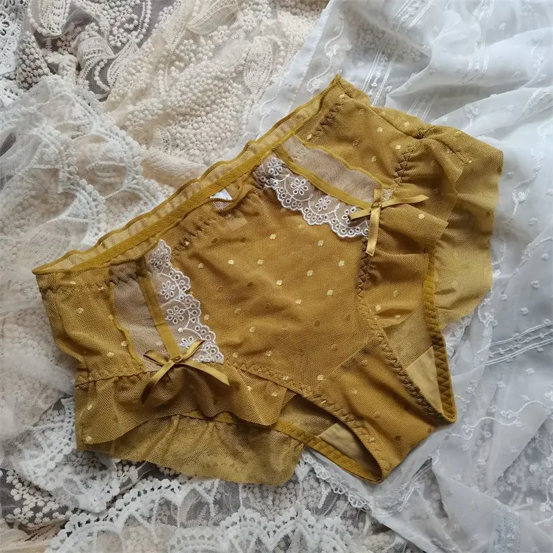 Fashion Luxury Sexy Lace Lace Mesh Lift Hip Sweet Briefs Ladies Flounce Flanged Comfortable Panties Underwear Women