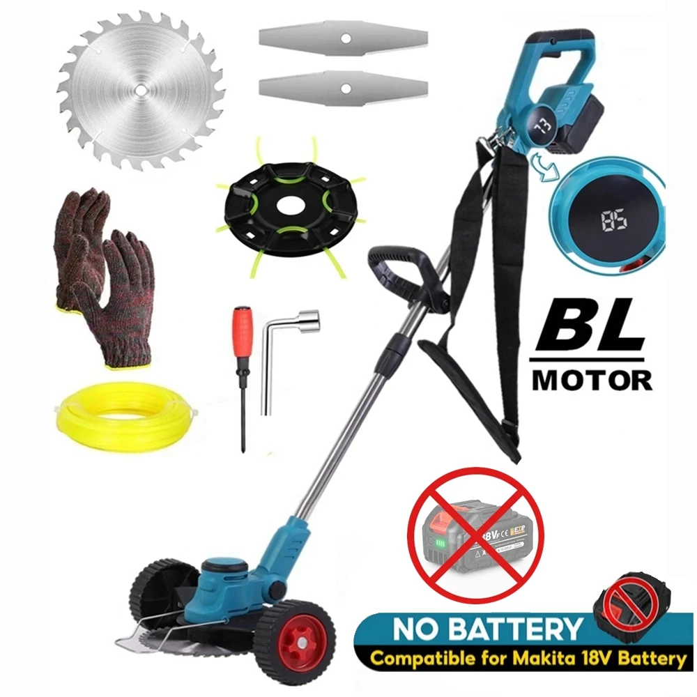 New Brushless Cordless Electric Lawn Mower With Casters Grass Trimmer Adjustable Length Angle Telescopic Pruning Garden Tools