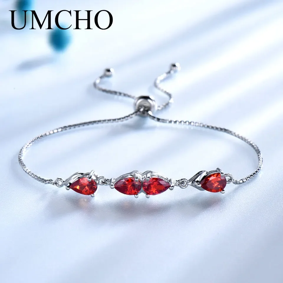 

24.5cm Garnet Bracelet 5*7mm Pear Bracelets Adjustable Bracelet for Woman S925 Silver Bangle Fashion Jewelry