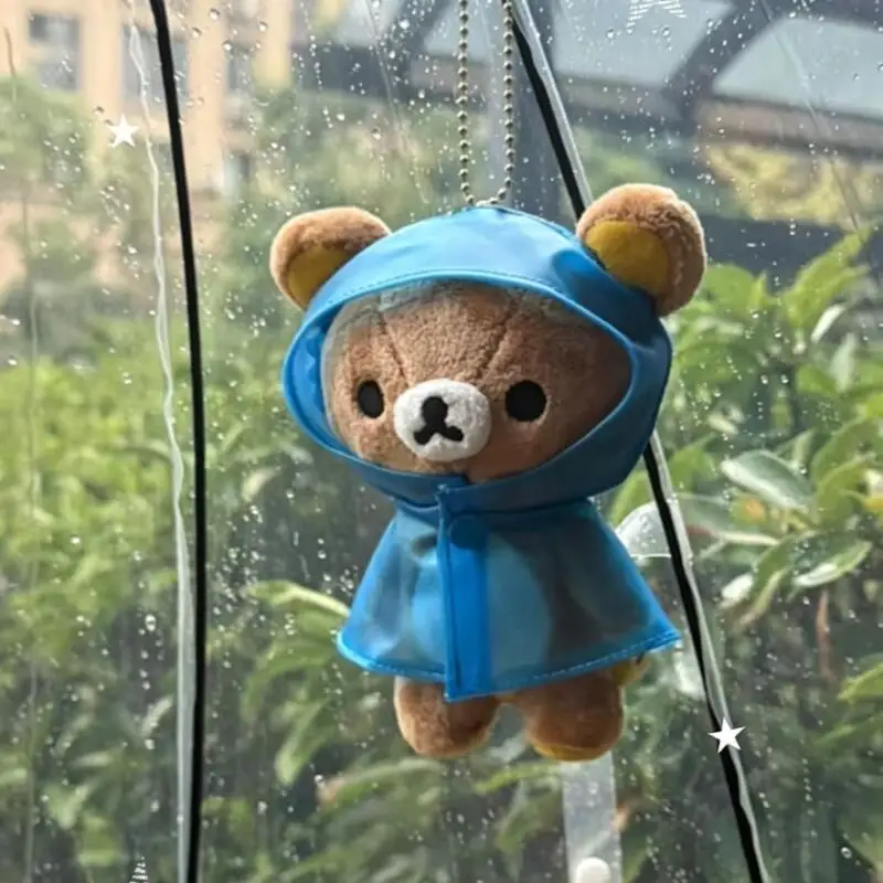 Japanese Anime Rilakkuma Standing Posture Blue Raincoat Plush Coin Purse Hanging Ornaments Clothing Cute Decoration Friend Gift
