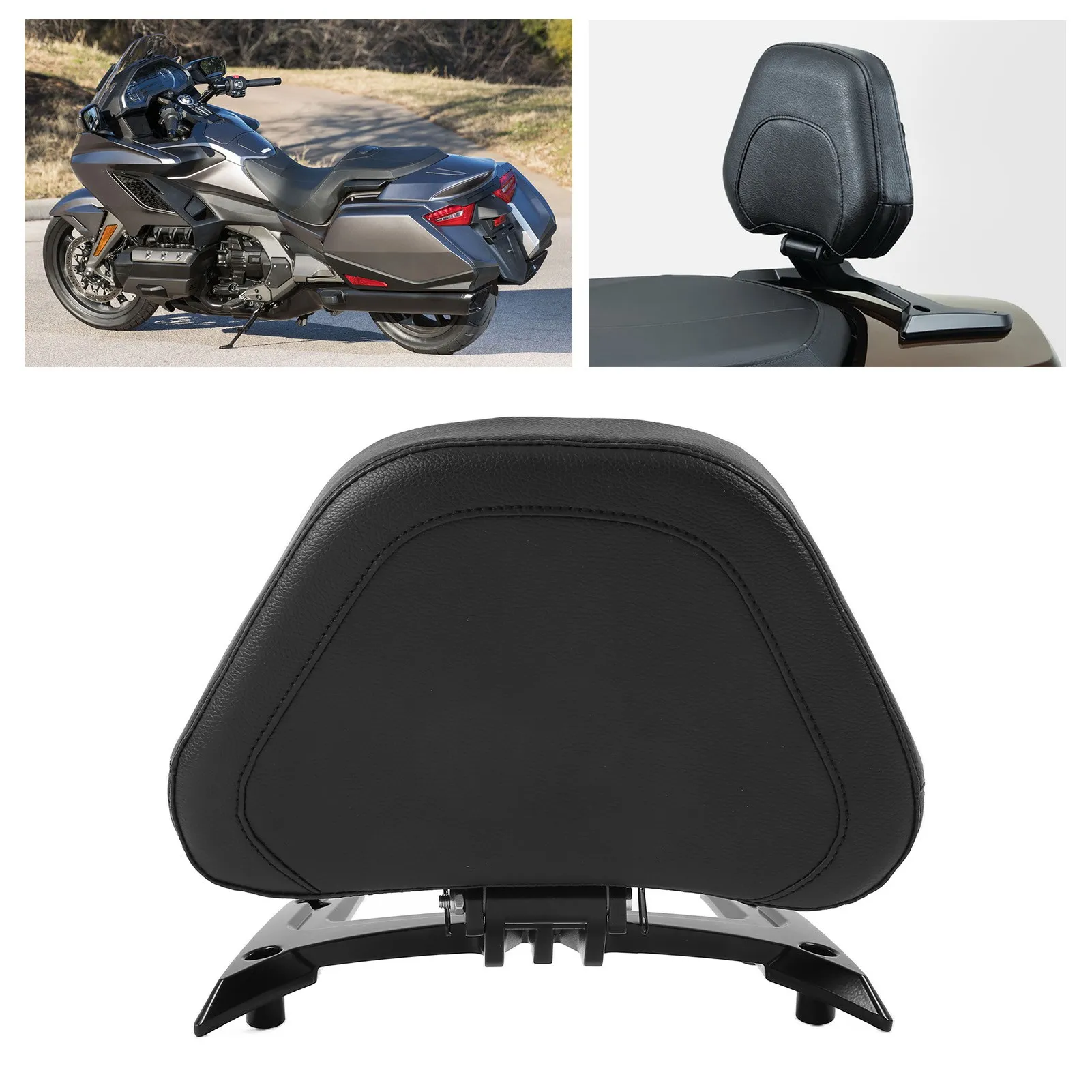 Black Leather Passenger Backrest with Bracket Replacement for Gold Wing Automatic DCT 2018‑2021